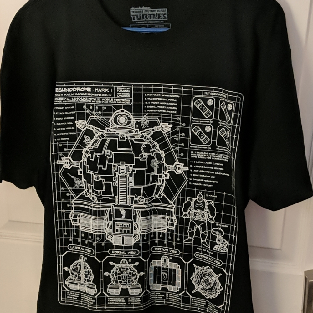 Men's M Black TMNT Technodrome Blueprint T-shirt